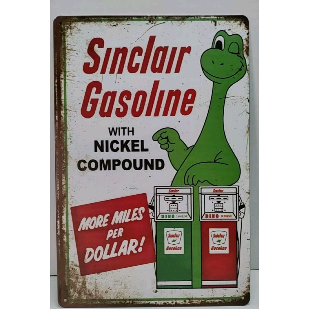 Tin Sign-Sinclair Gasoline W/ Nickel Compound- Reproduction- Retro-Vintage Style